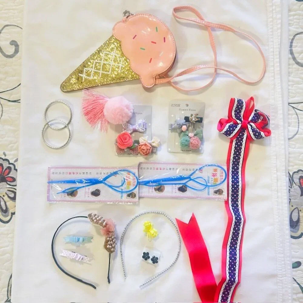 Girls Bits and Bobs Age 2 to 6 Hair Adornments Purse Pencil Bag etc read